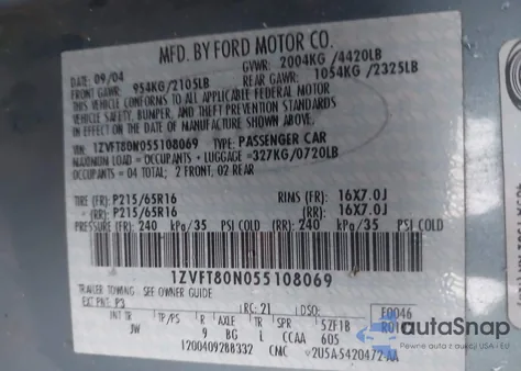 2005 Ford Mustang из США, поврежденный, VIN 1ZVFT80N055108069